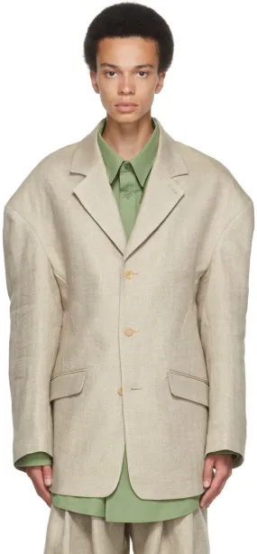 Hed Mayner Taupe Linen Herringbone Blazer