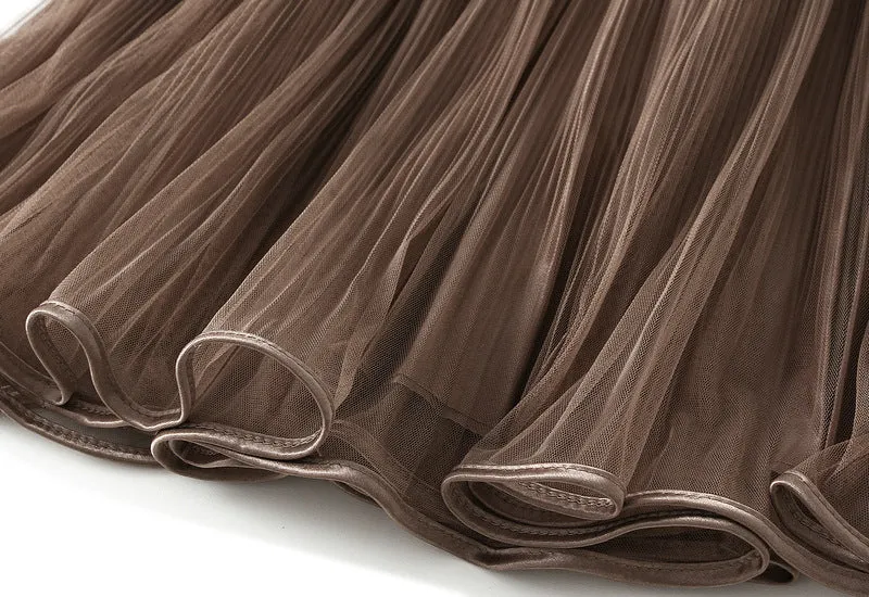 High Waist Mid Length Draping A Line Tulle Skirt