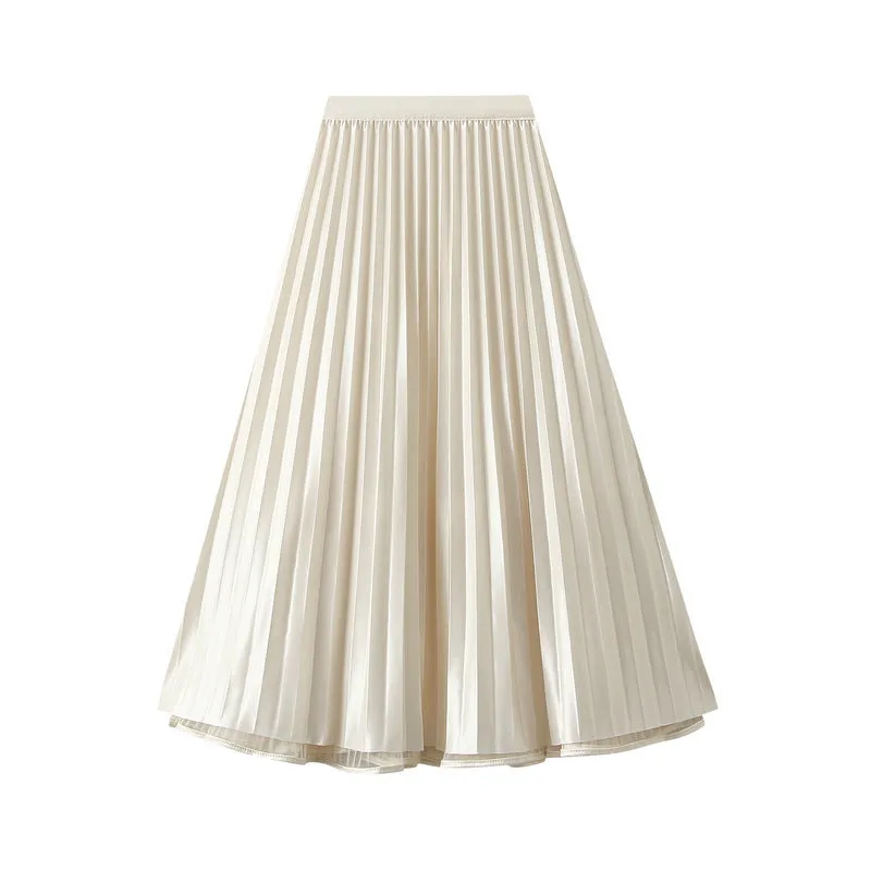 High Waist Mid Length Draping A Line Tulle Skirt