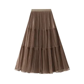 High Waist Mid Length Draping A Line Tulle Skirt