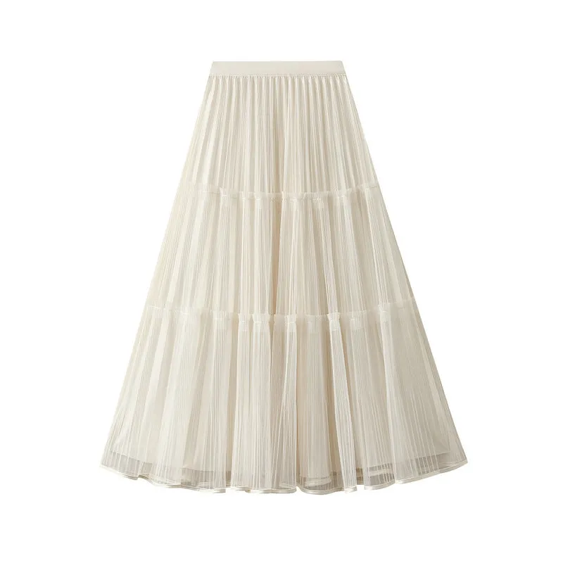 High Waist Mid Length Draping A Line Tulle Skirt