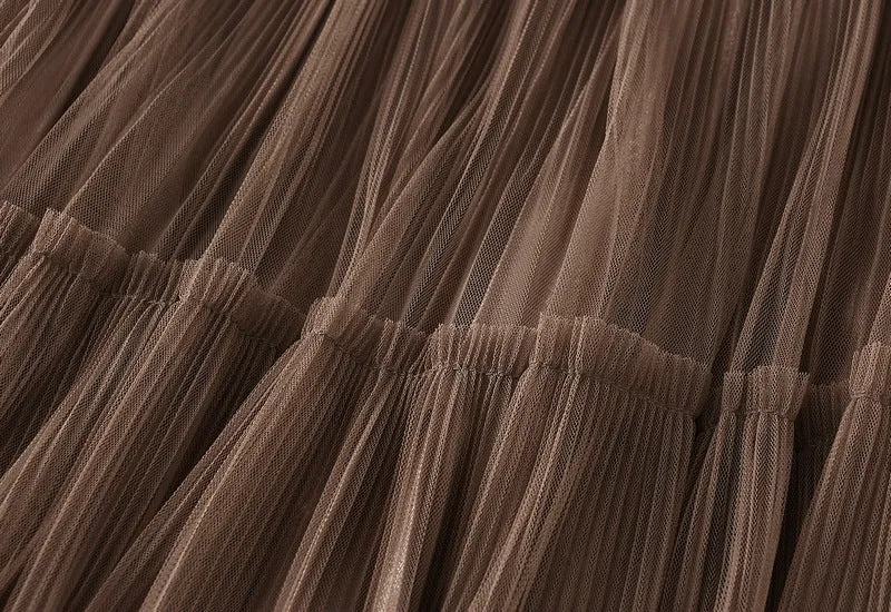 High Waist Mid Length Draping A Line Tulle Skirt