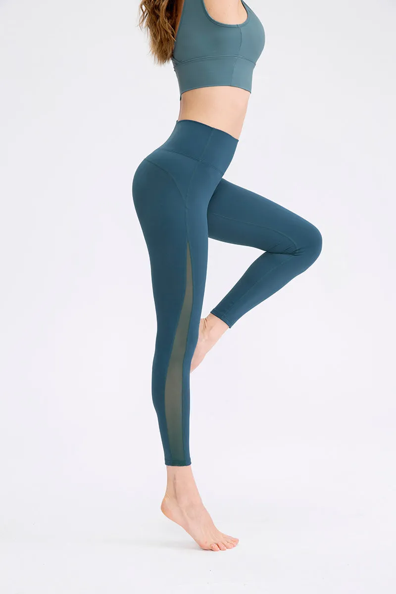 High Waist Workout Leggings with Mesh Inserts