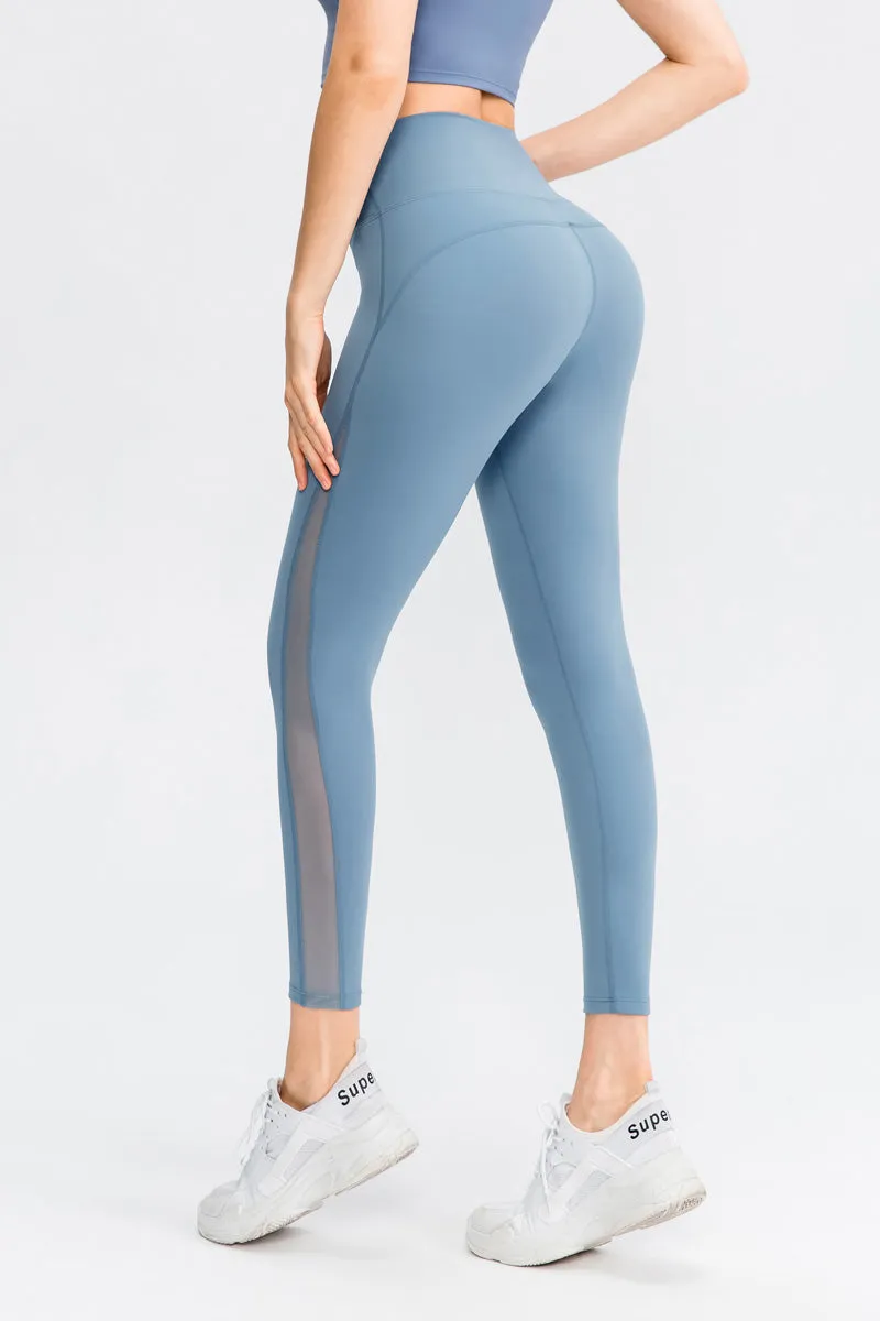 High Waist Workout Leggings with Mesh Inserts