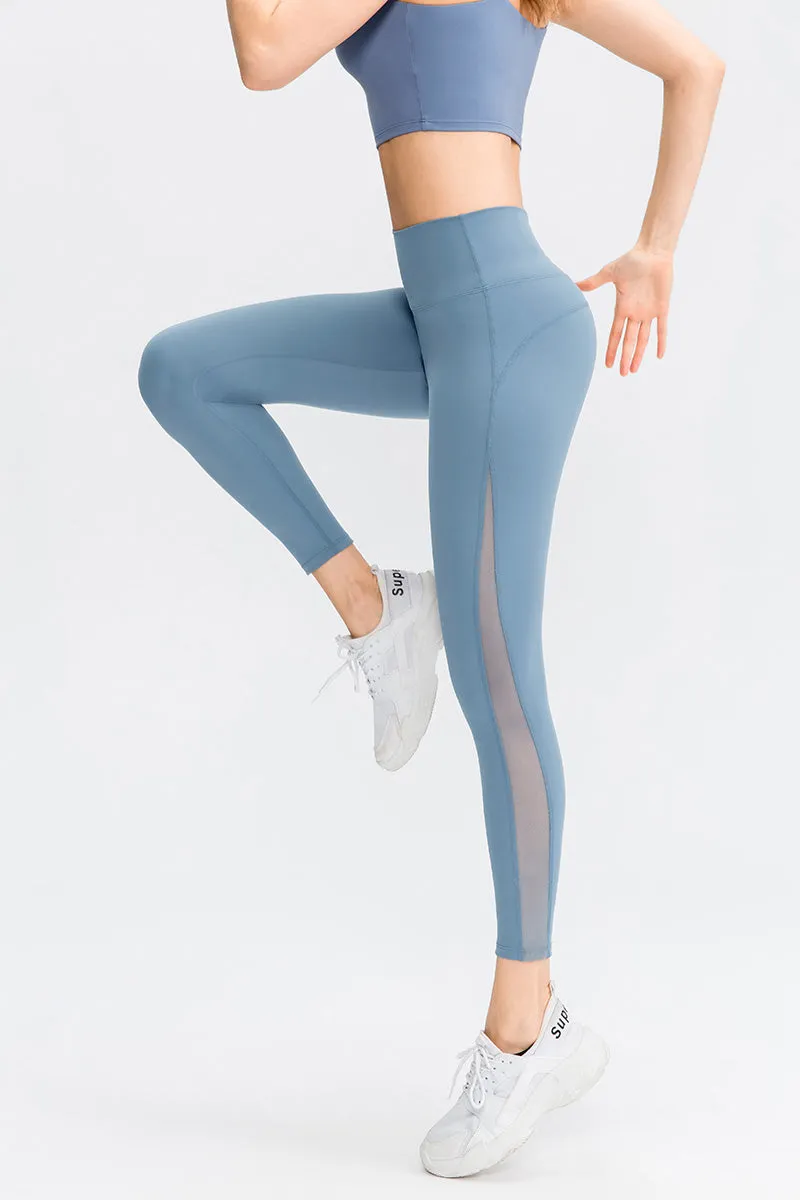 High Waist Workout Leggings with Mesh Inserts