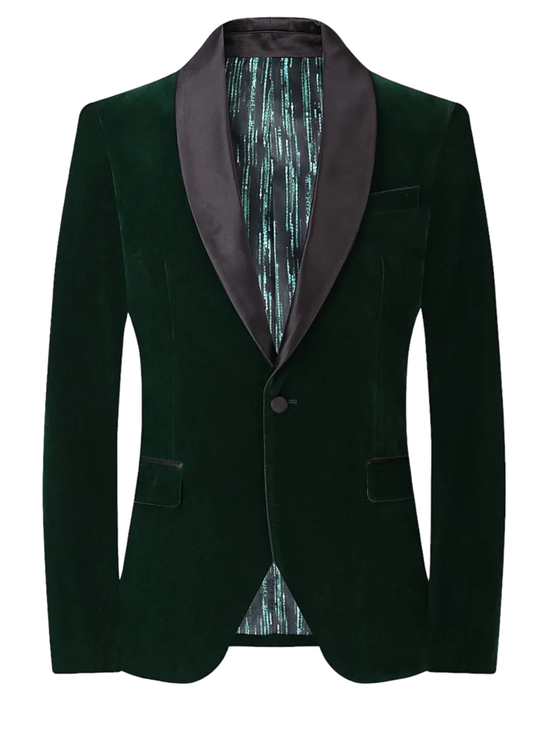 Hunter Green Men's velvet Blazer Shall Lapel Slim-Fit with Bowtie