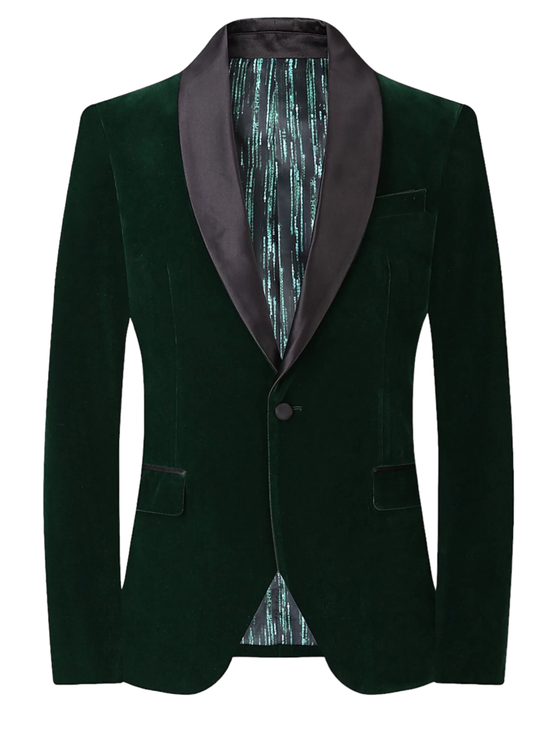 Hunter Green Men's velvet Blazer Shall Lapel Slim-Fit with Bowtie