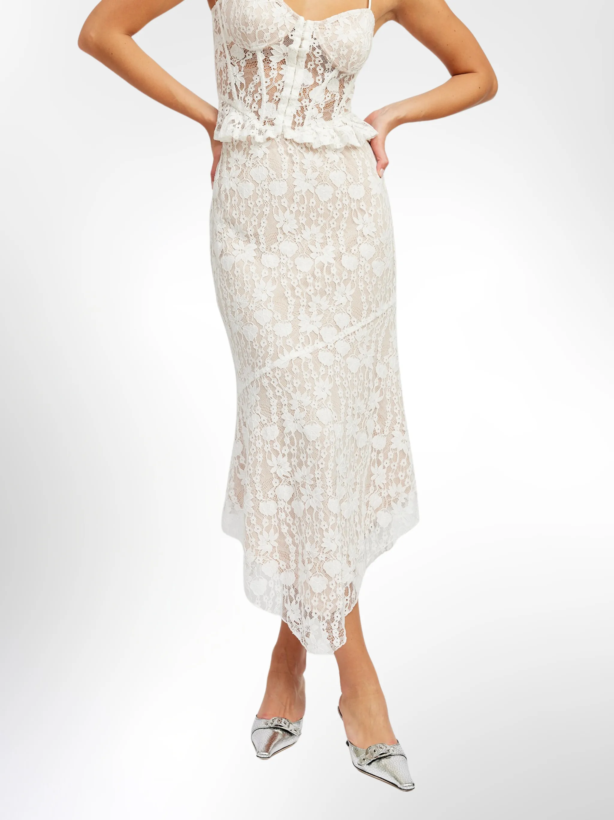 Isla White Lace Midi Skirt