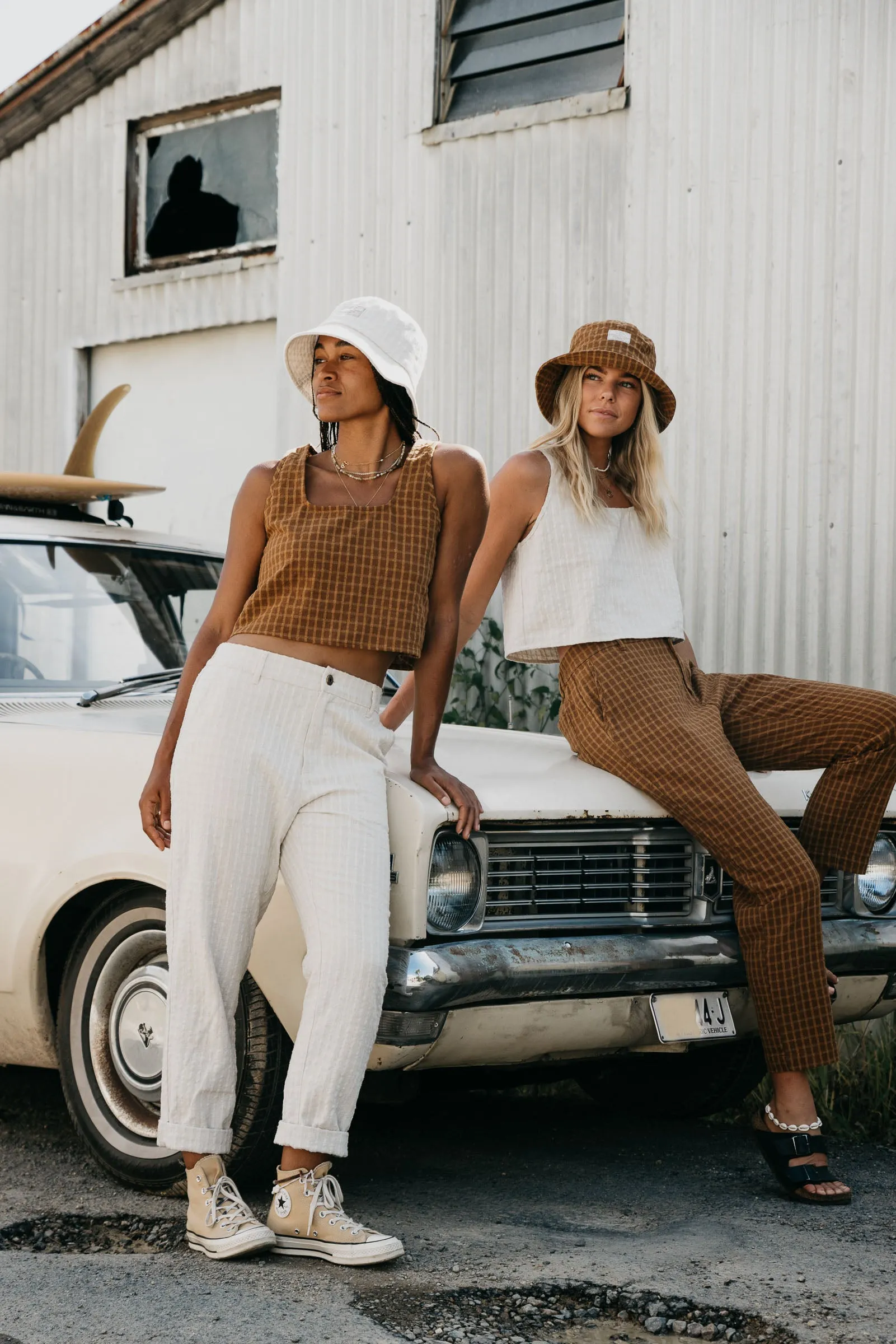 Kora - Brown Checked Crop Top