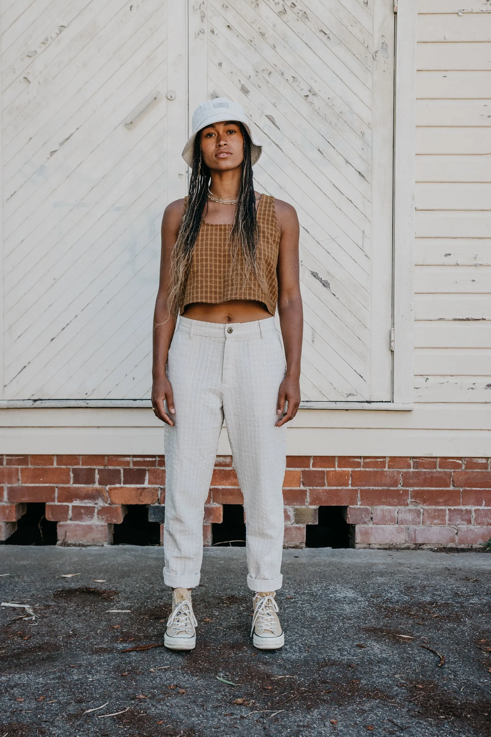 Kora - Brown Checked Crop Top