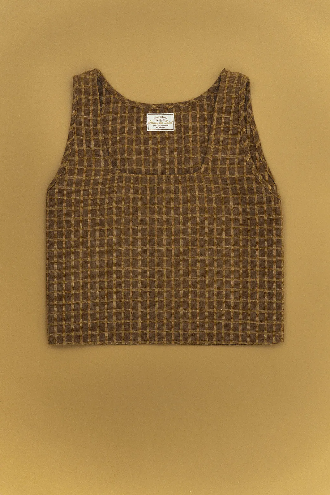 Kora - Brown Checked Crop Top