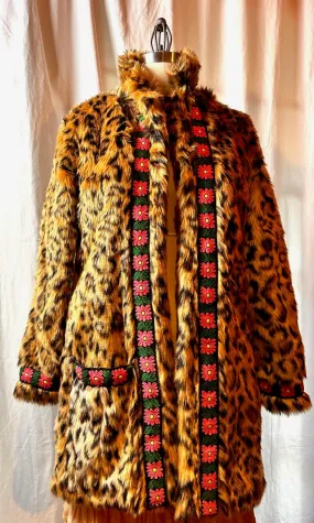 Leopard Print Fake Fur Coat (Unlined)
