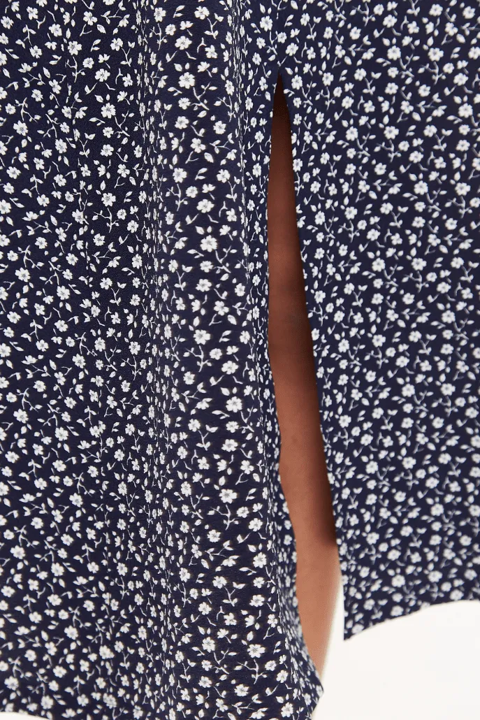 Louche Kiyo Forget Me Not Print Midi Skirt Navy