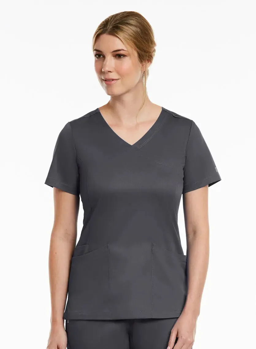 Maevn Curved Mock Wrap Scrub Top