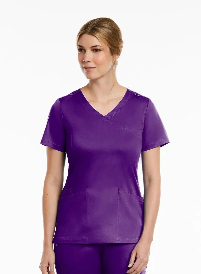 Maevn Curved Mock Wrap Scrub Top