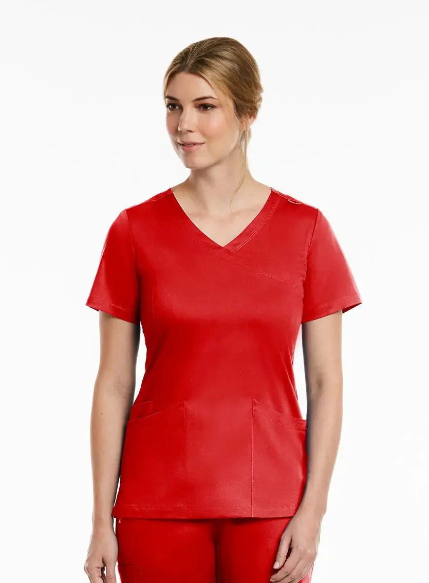 Maevn Curved Mock Wrap Scrub Top