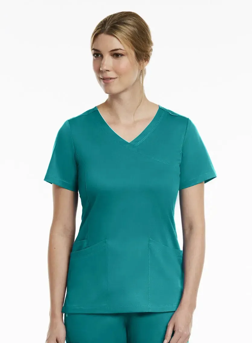 Maevn Curved Mock Wrap Scrub Top