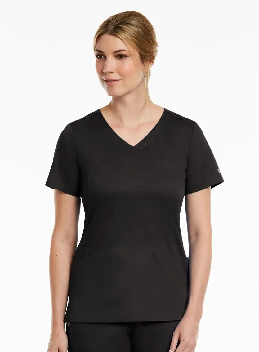 Maevn Curved Mock Wrap Scrub Top