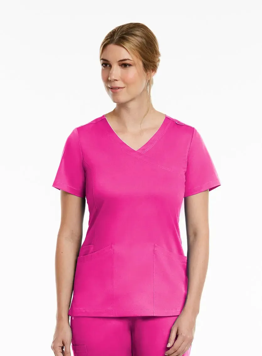 Maevn Curved Mock Wrap Scrub Top
