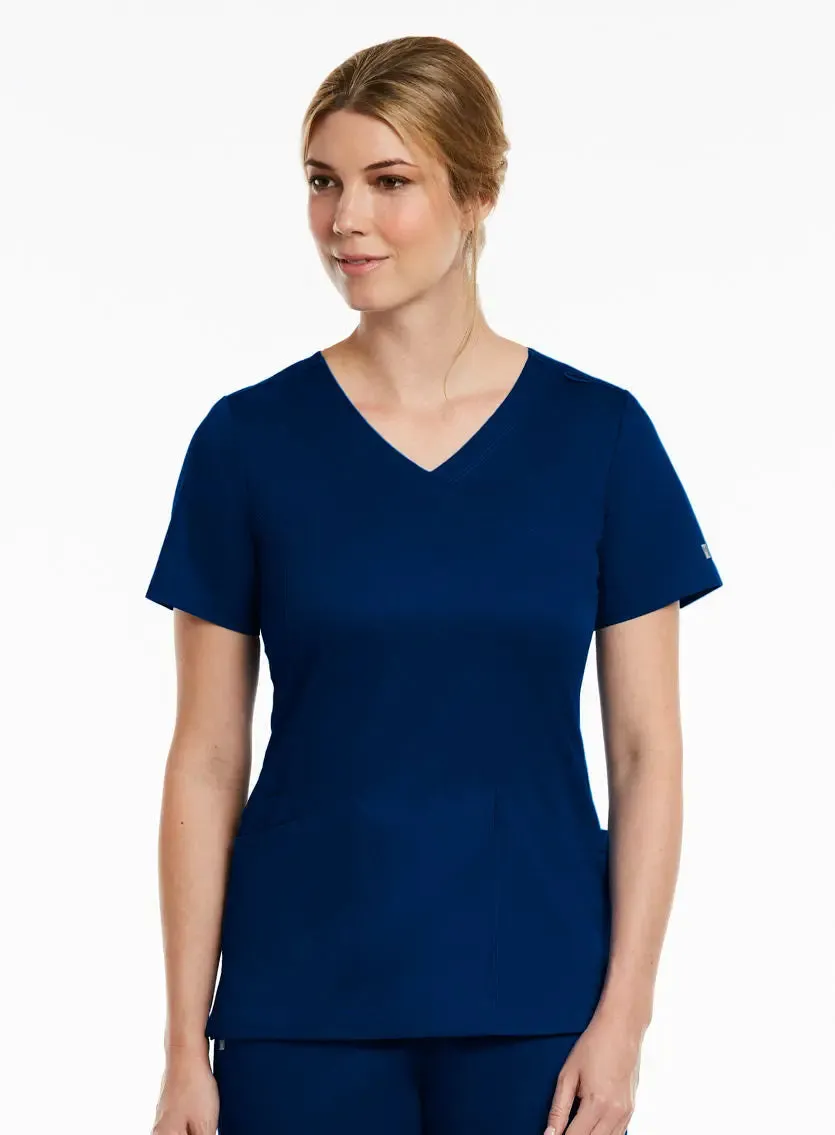 Maevn Curved Mock Wrap Scrub Top
