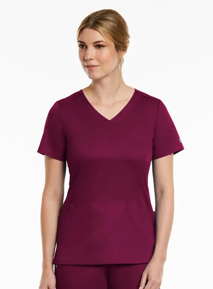 Maevn Curved Mock Wrap Scrub Top