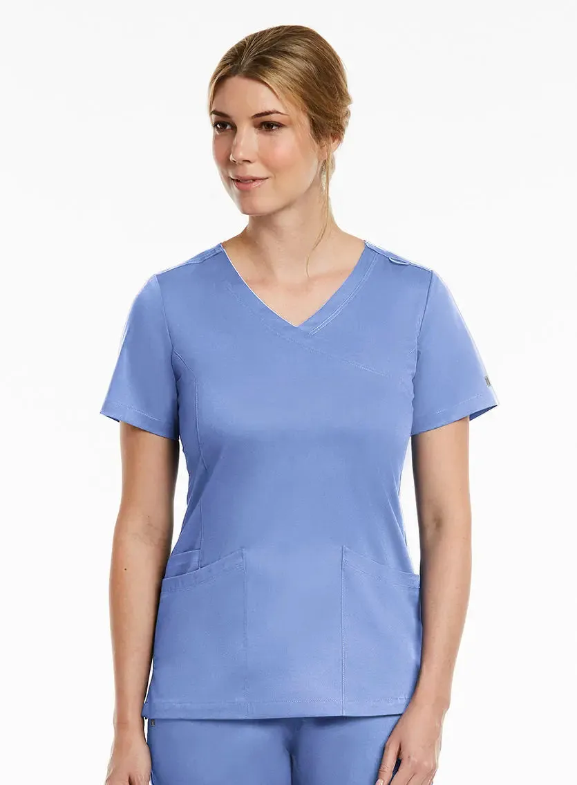 Maevn Curved Mock Wrap Scrub Top