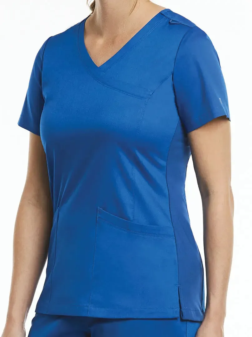 Maevn Curved Mock Wrap Scrub Top
