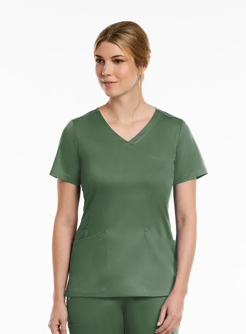 Maevn Curved Mock Wrap Scrub Top