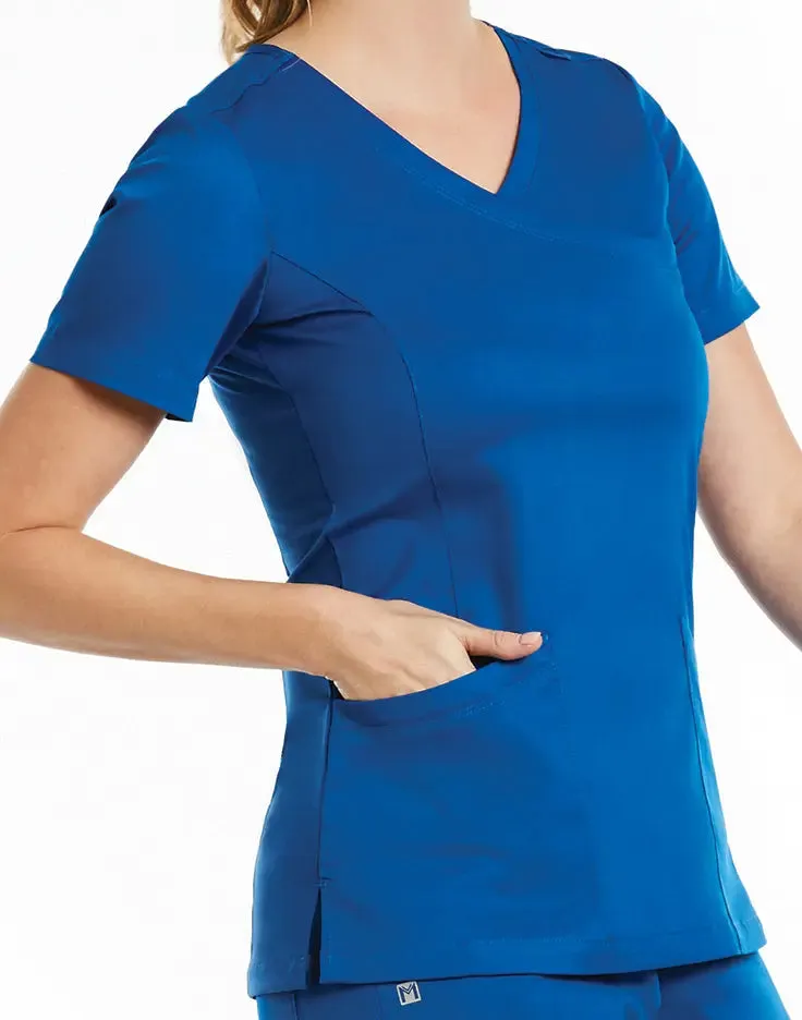 Maevn Curved Mock Wrap Scrub Top