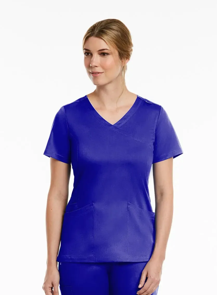 Maevn Curved Mock Wrap Scrub Top