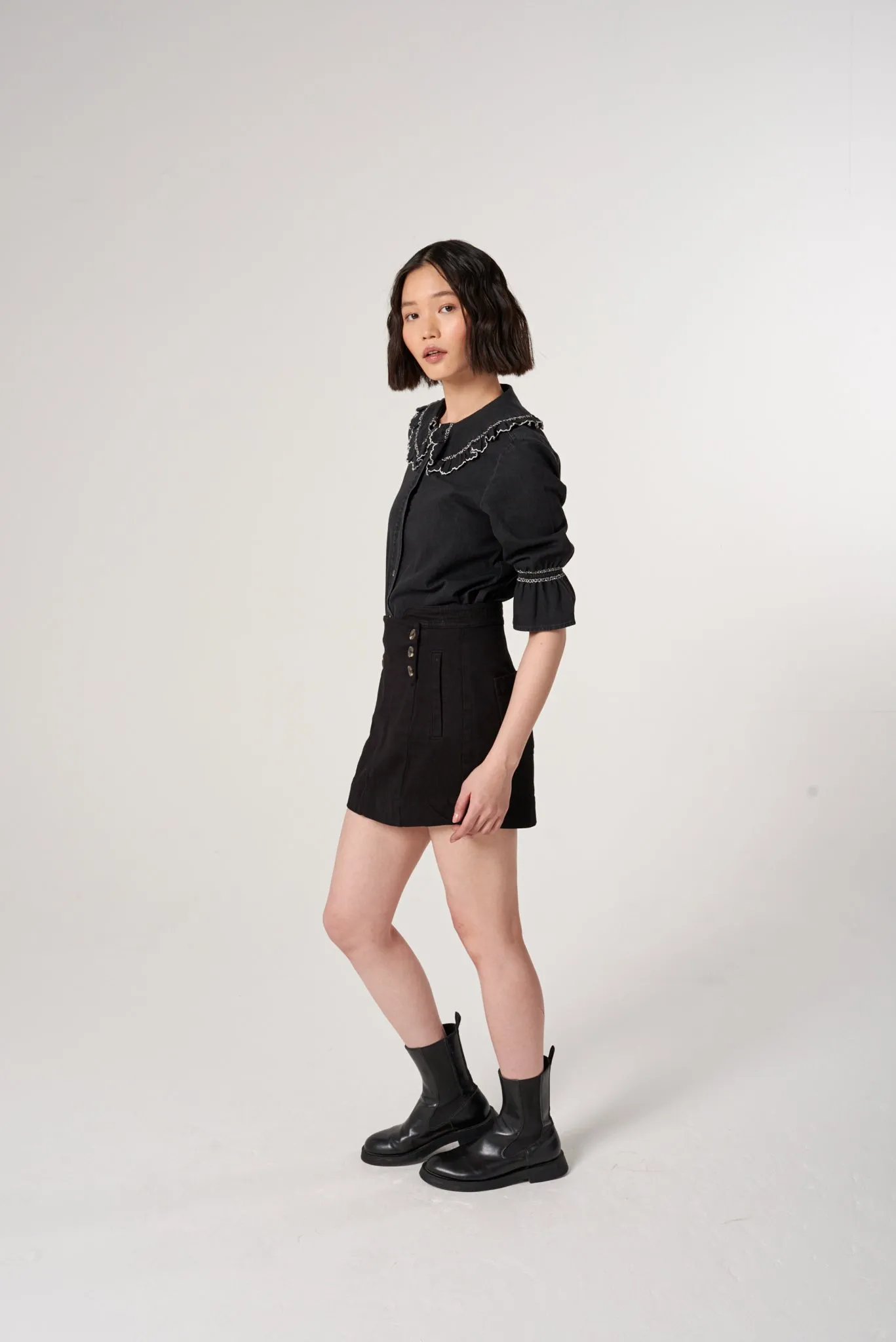 Marie Mini Skirt in Black Denim