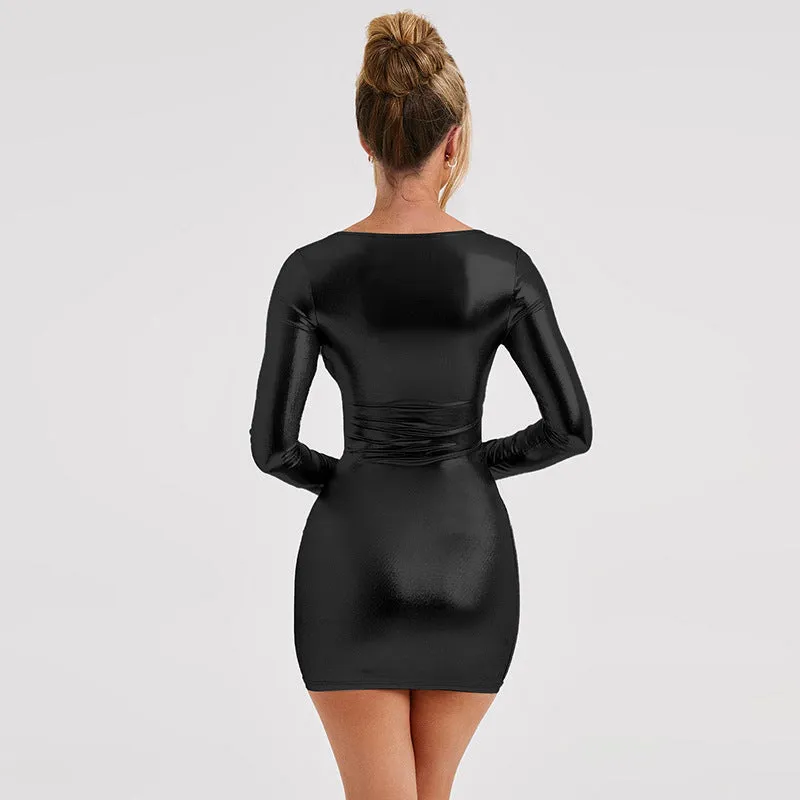 Marilyn Shiny Long Sleeve Skinny Mini Dress