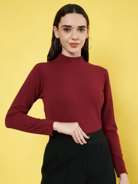 Maroon High Neck Regular Top