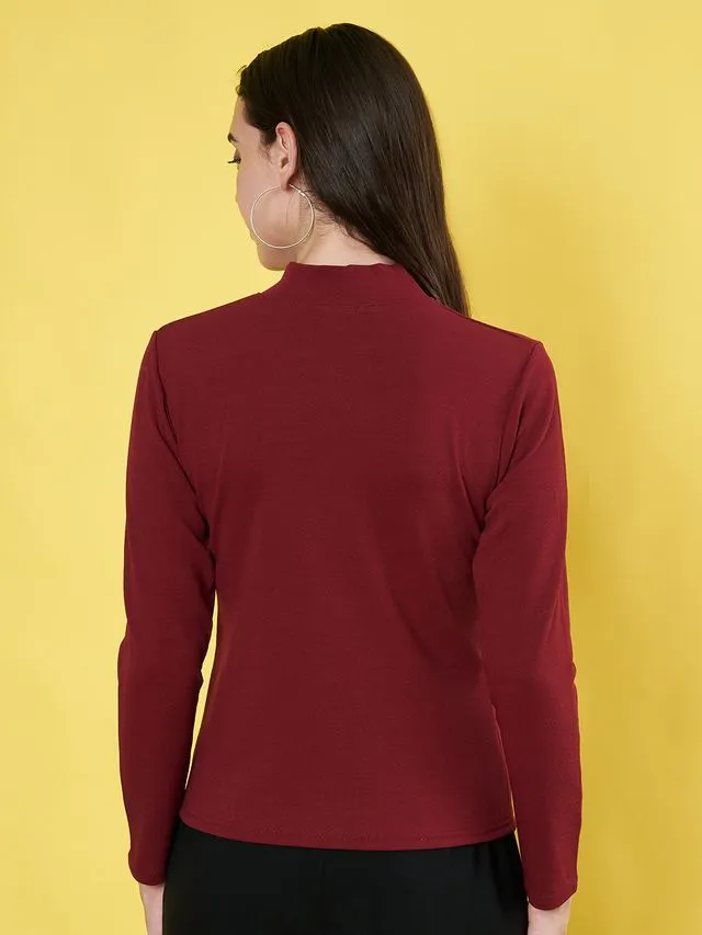 Maroon High Neck Regular Top