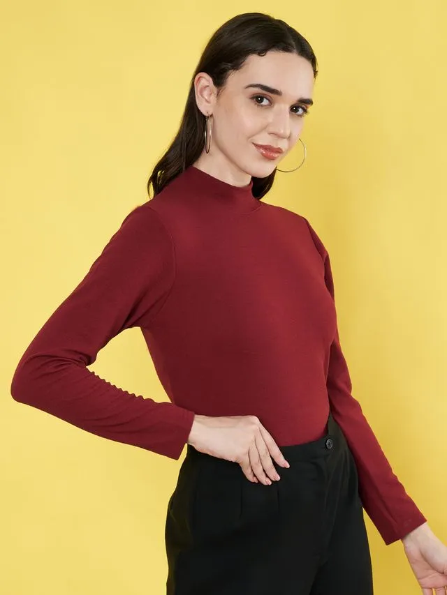 Maroon High Neck Regular Top