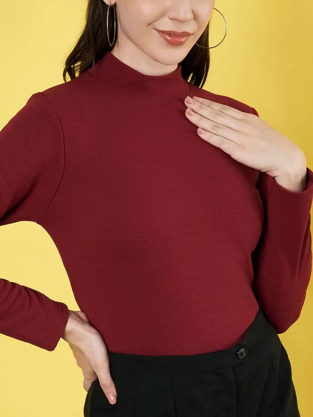 Maroon High Neck Regular Top