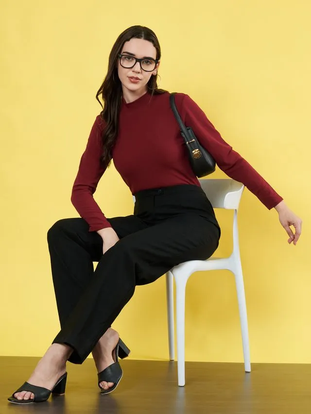 Maroon High Neck Regular Top