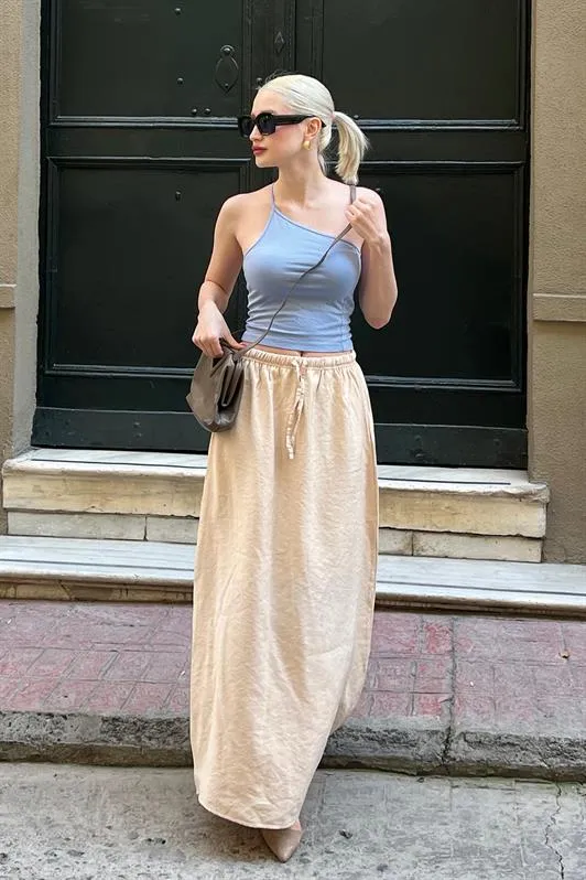 MDX Beige Elastic Waist Long Women's Skirt MG1979 - Lyon