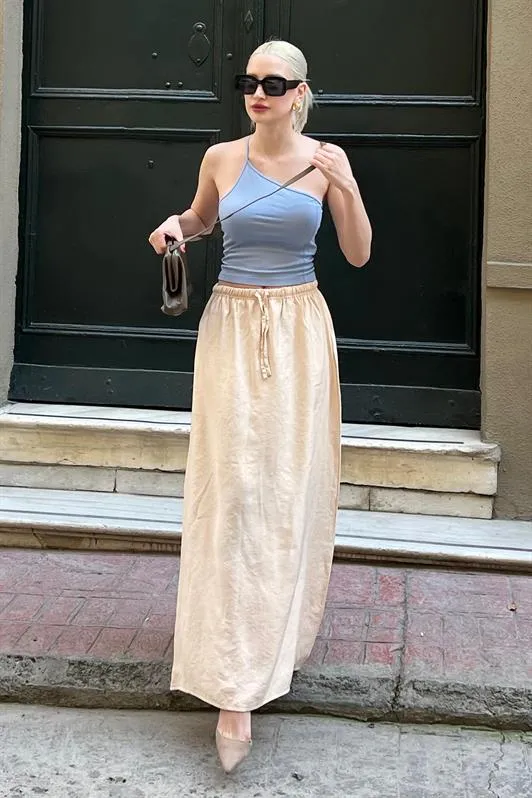 MDX Beige Elastic Waist Long Women's Skirt MG1979 - Lyon