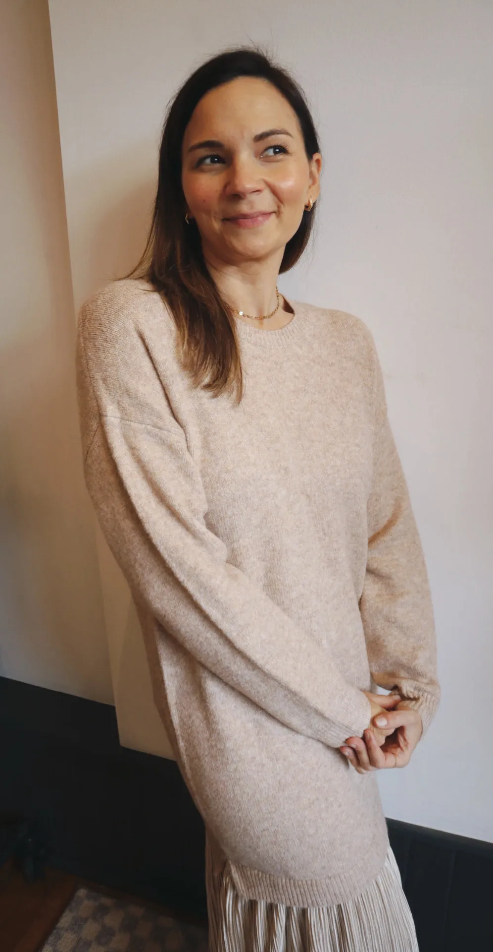 Metallic Skirt Sweater Dress