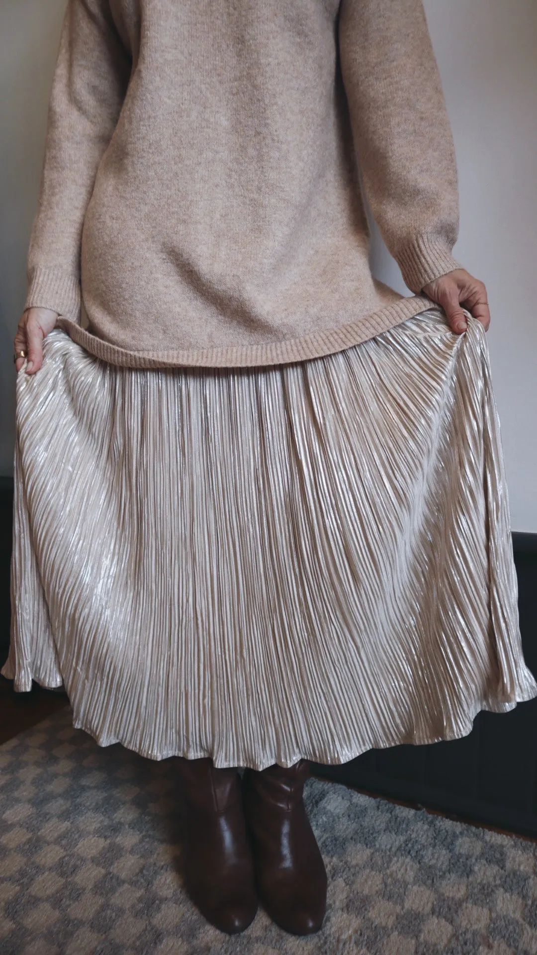 Metallic Skirt Sweater Dress