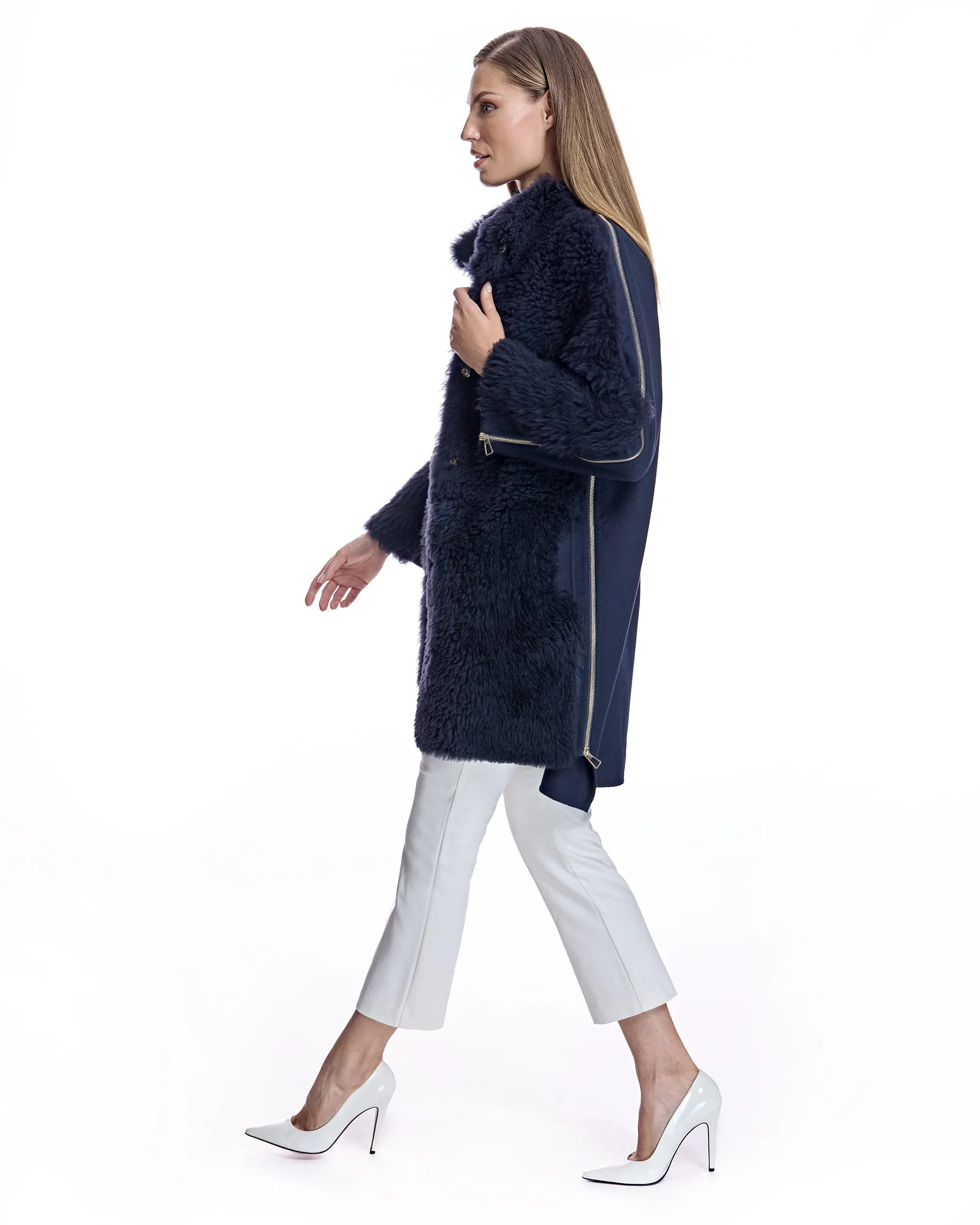 Mixed Media Shearling Coat