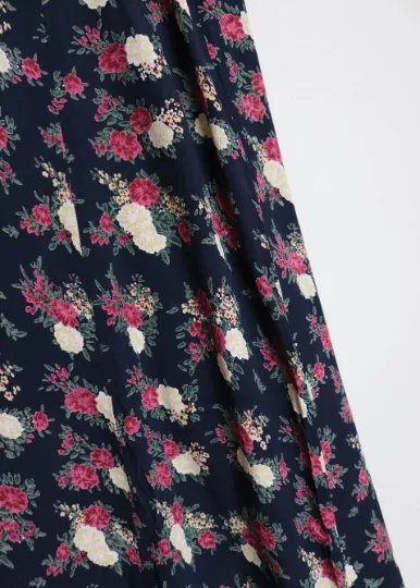 Navy Blue Floral Button-Down Midi-Skirt - L
