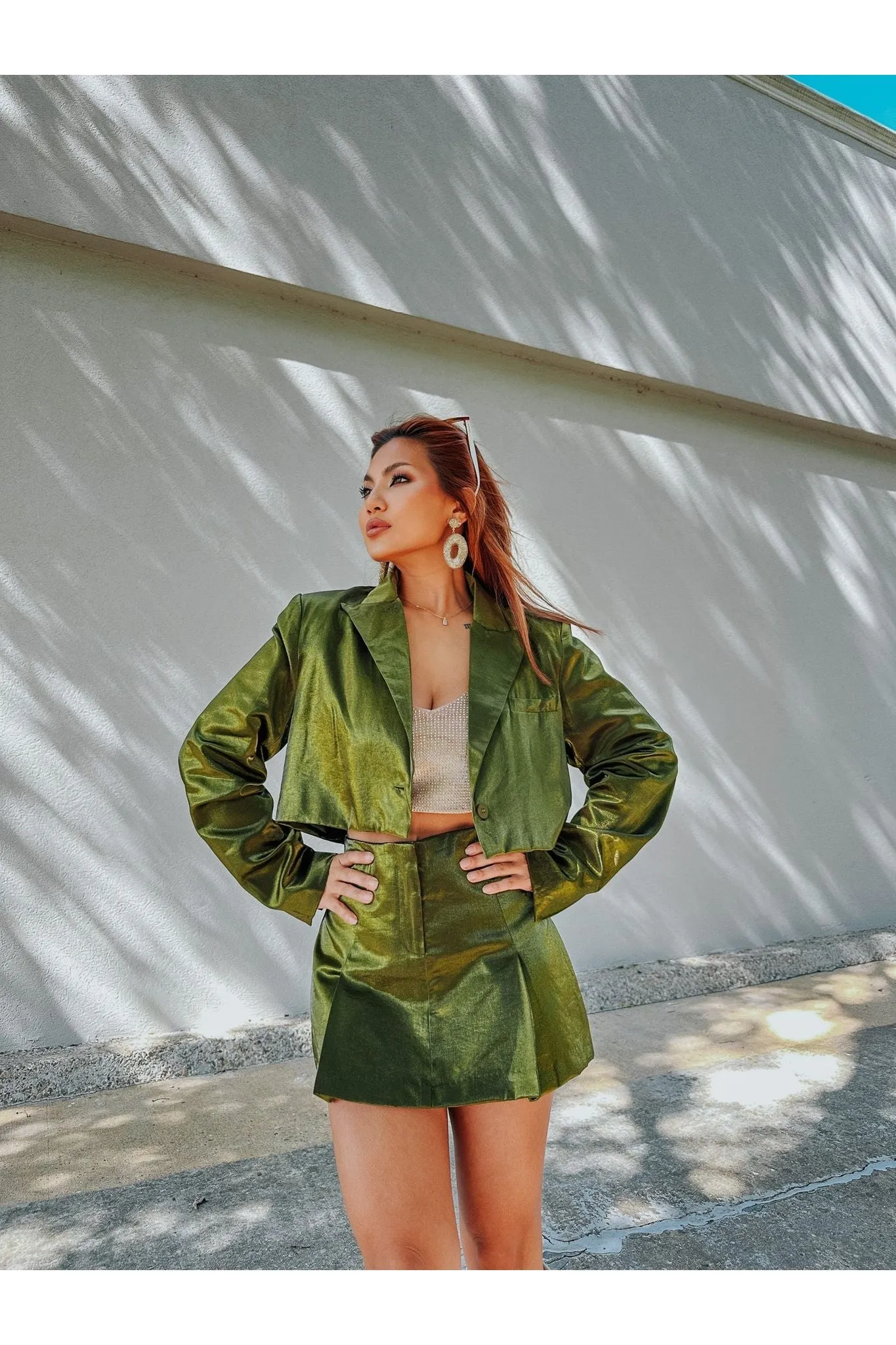 Olive You in Chrome Crop Blazer