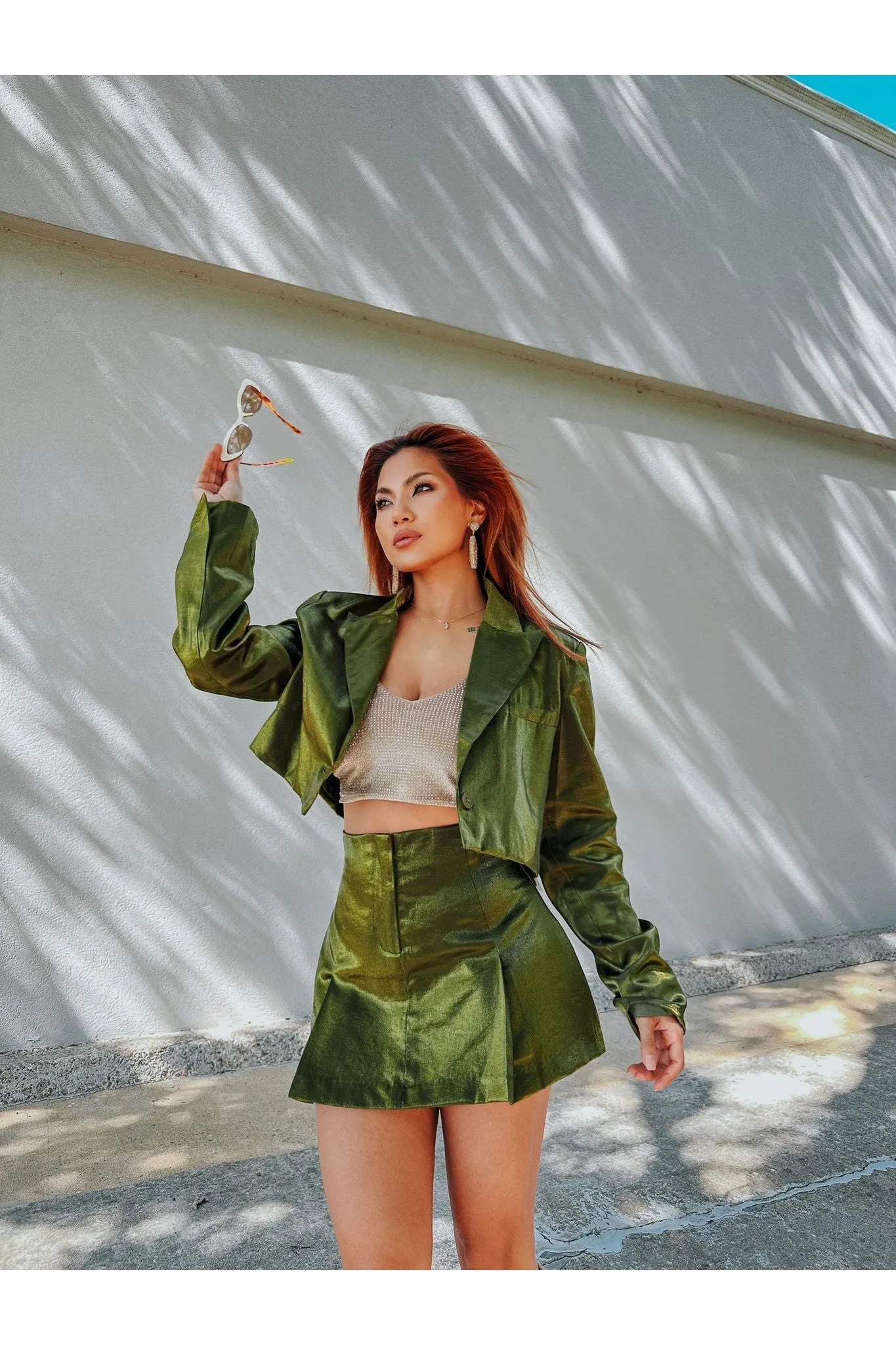 Olive You in Chrome Crop Blazer