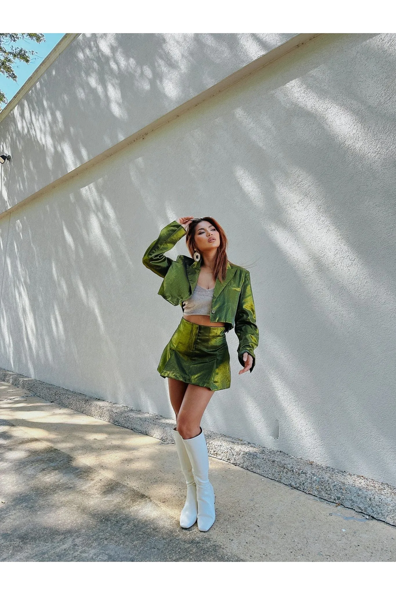 Olive You in Chrome Crop Blazer
