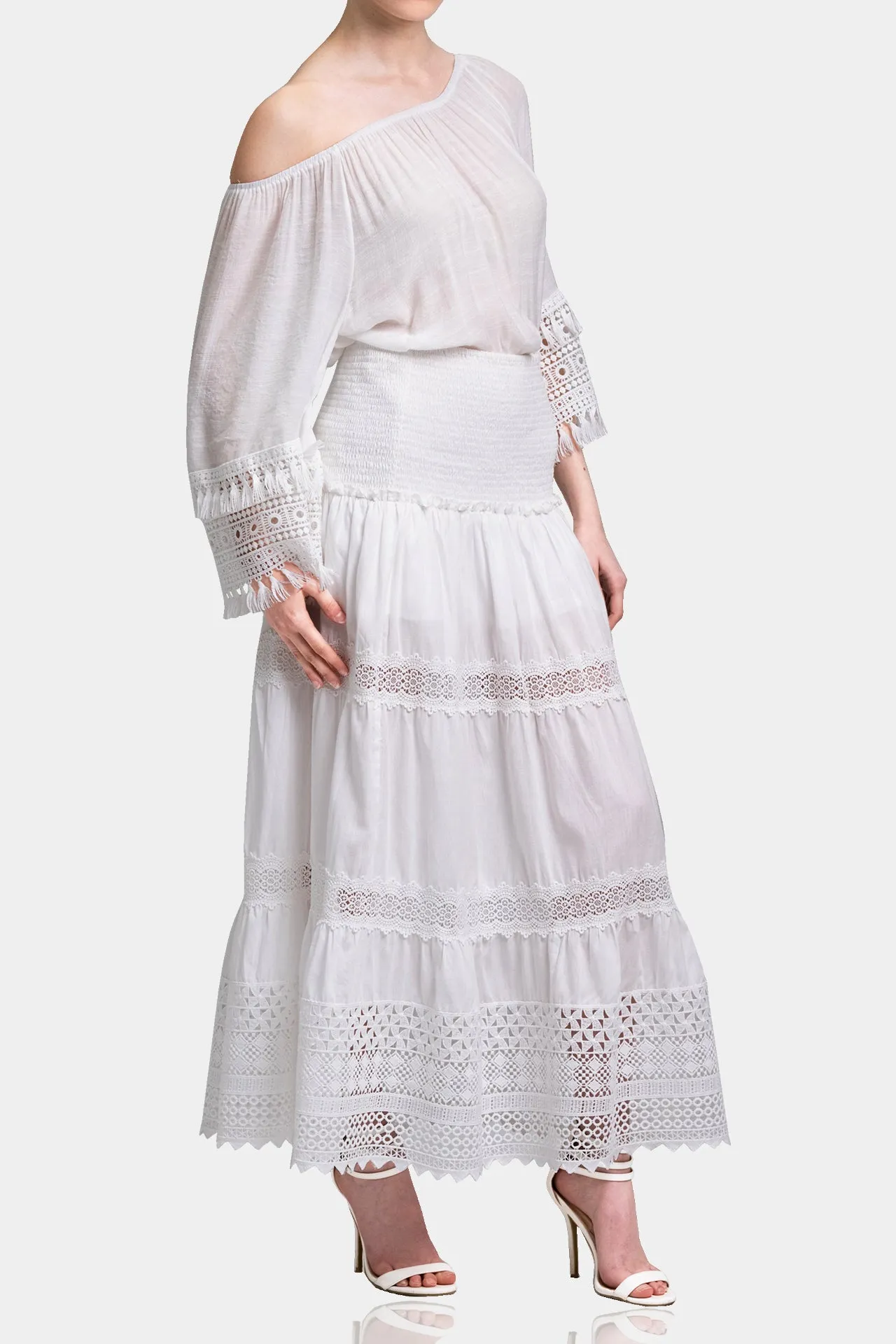 One Shoulder White Cotton Top