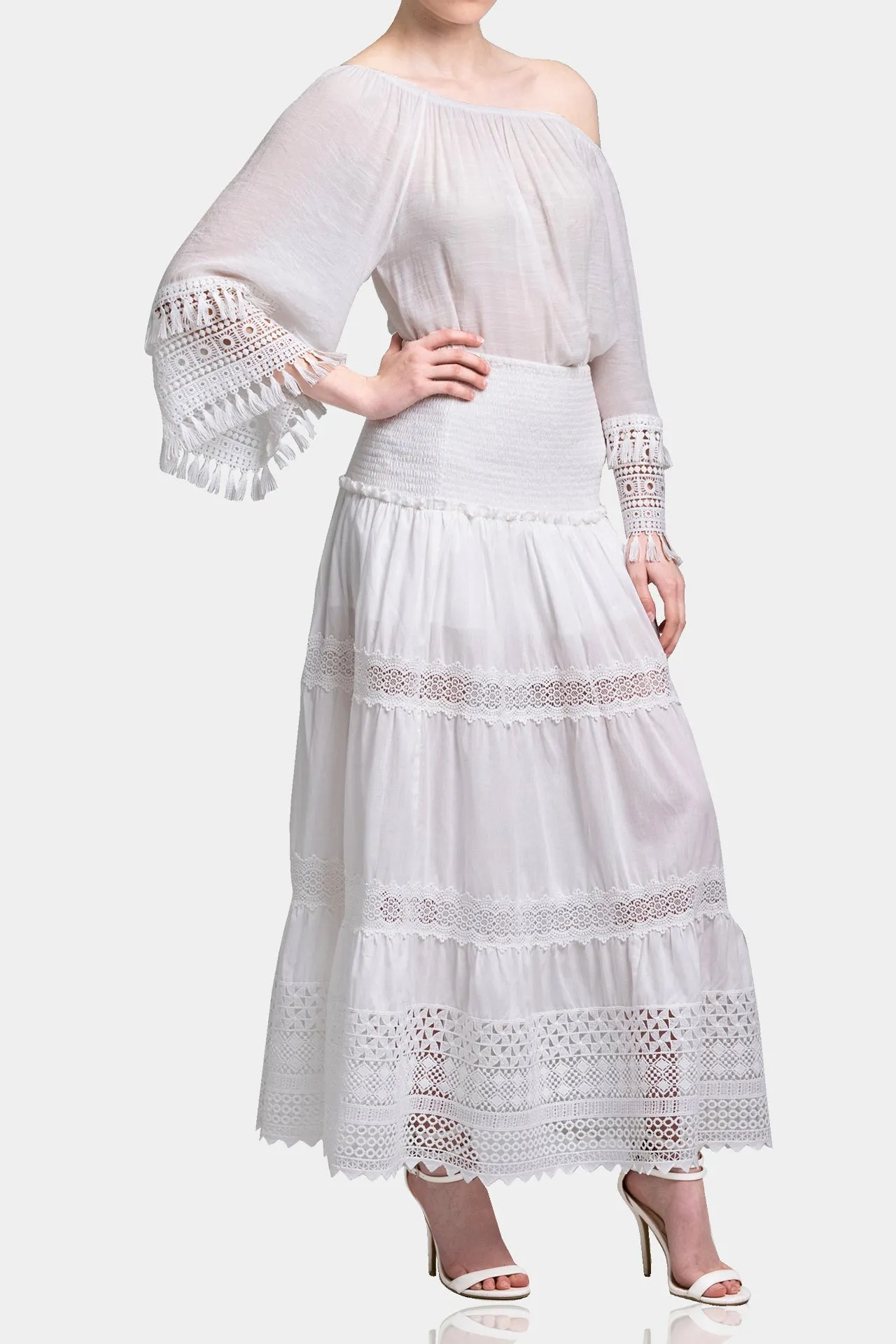 One Shoulder White Cotton Top
