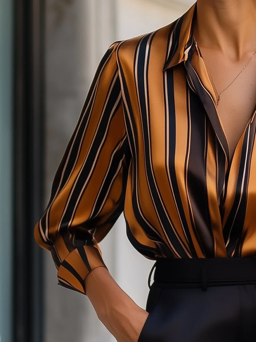 Orange Striped Satin Blouse