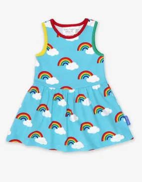 Organic Turquoise Rainbow Print Summer Dress